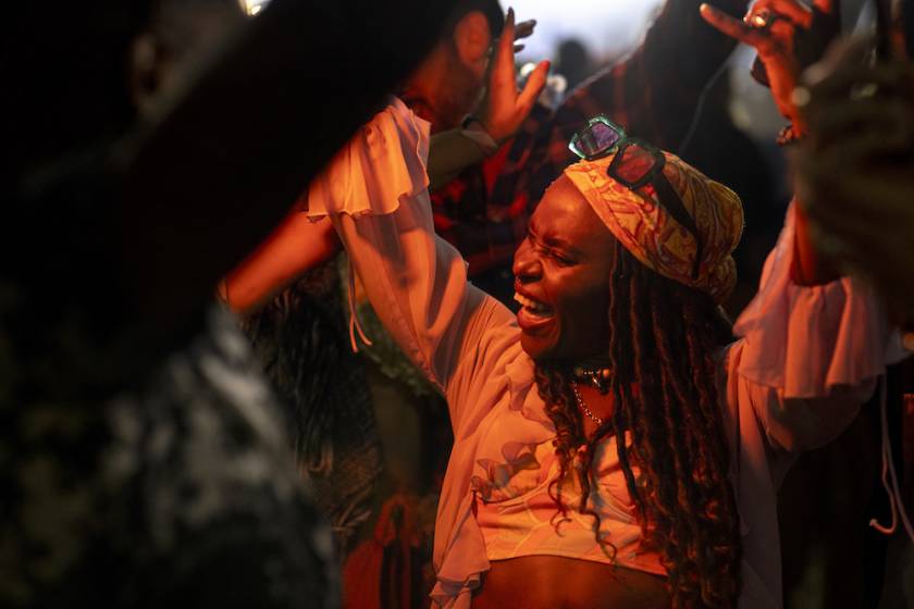 Woman dancing to music